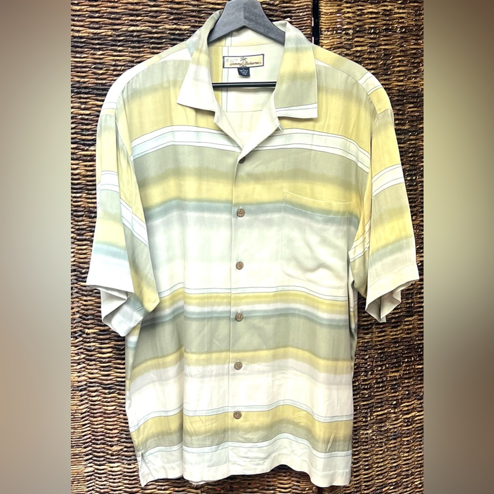 Tommy‎ Bahama Men's Striped Shirt, 100% Silk, Pre-Owned, Size: Large